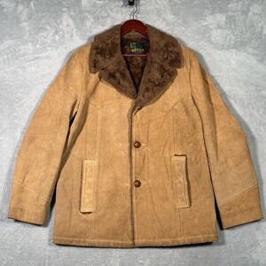 Vintage Silton Shearling Ranch Coat Mens 42 Brown Suede Western Jacket 70s